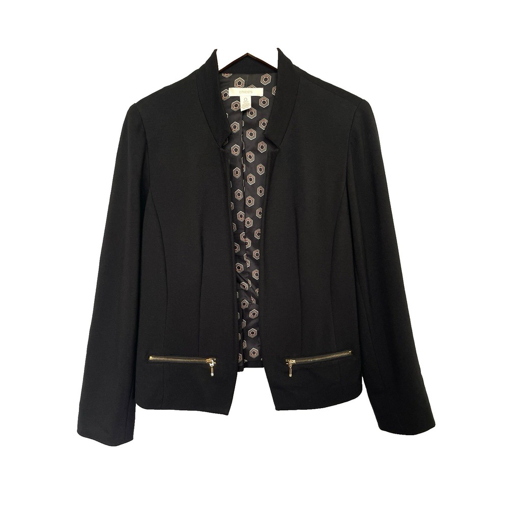 Chico's Womens Open Front Zip Pocket Blazer Jacket Size 0 Black Stretch Career